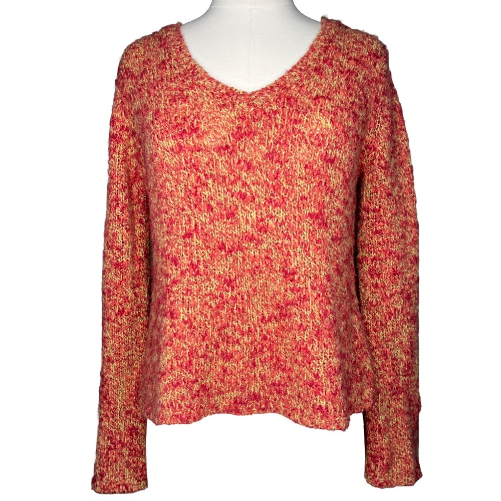Royal Robbins Red Multi V-Neck Sweater Size S Pullover Flare Arm Stretch Knit